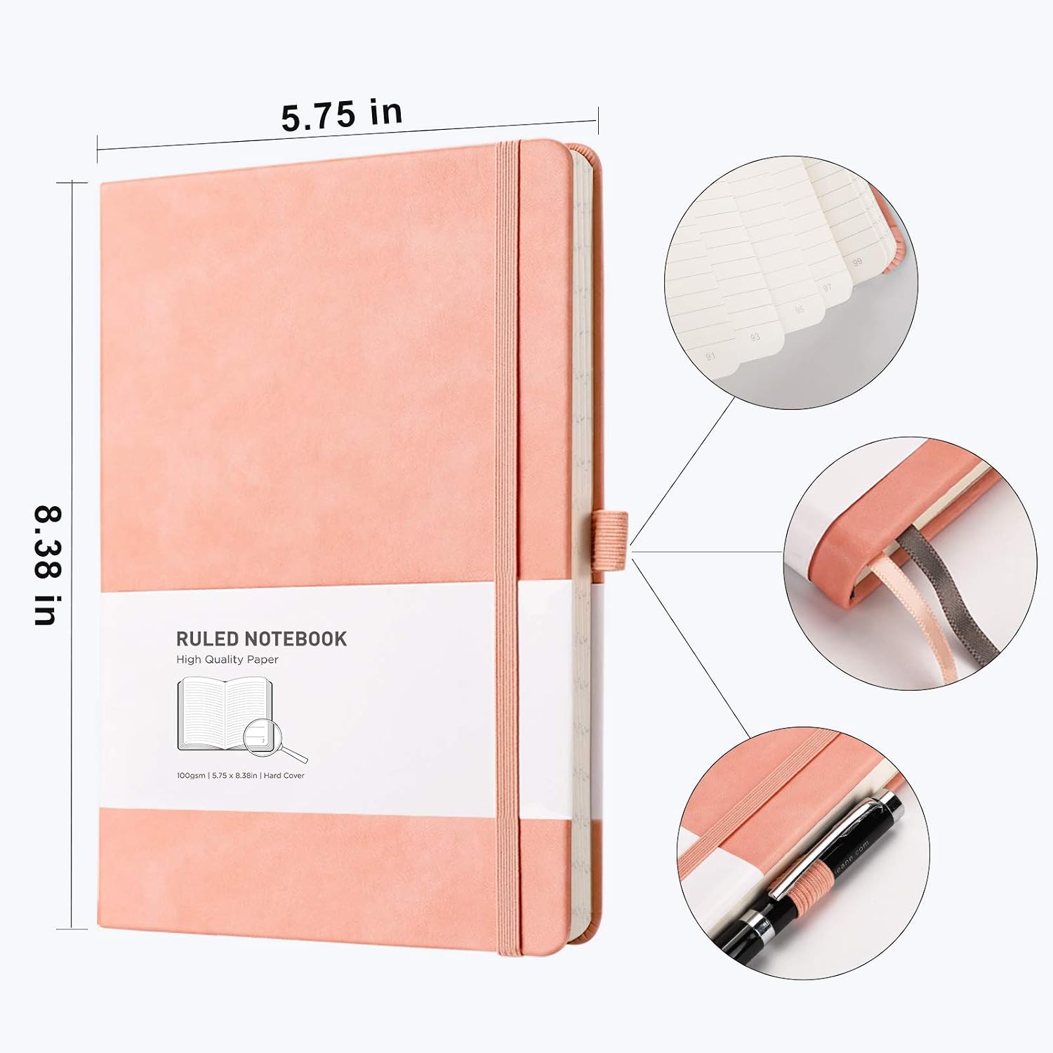 RETTACY Notebooks for Work - A5 Thick Diary Journal for Women Men with 192 Numbered Pages,Hardcover,100gsm Thick Lined Paper 5.75'' × 8.38''