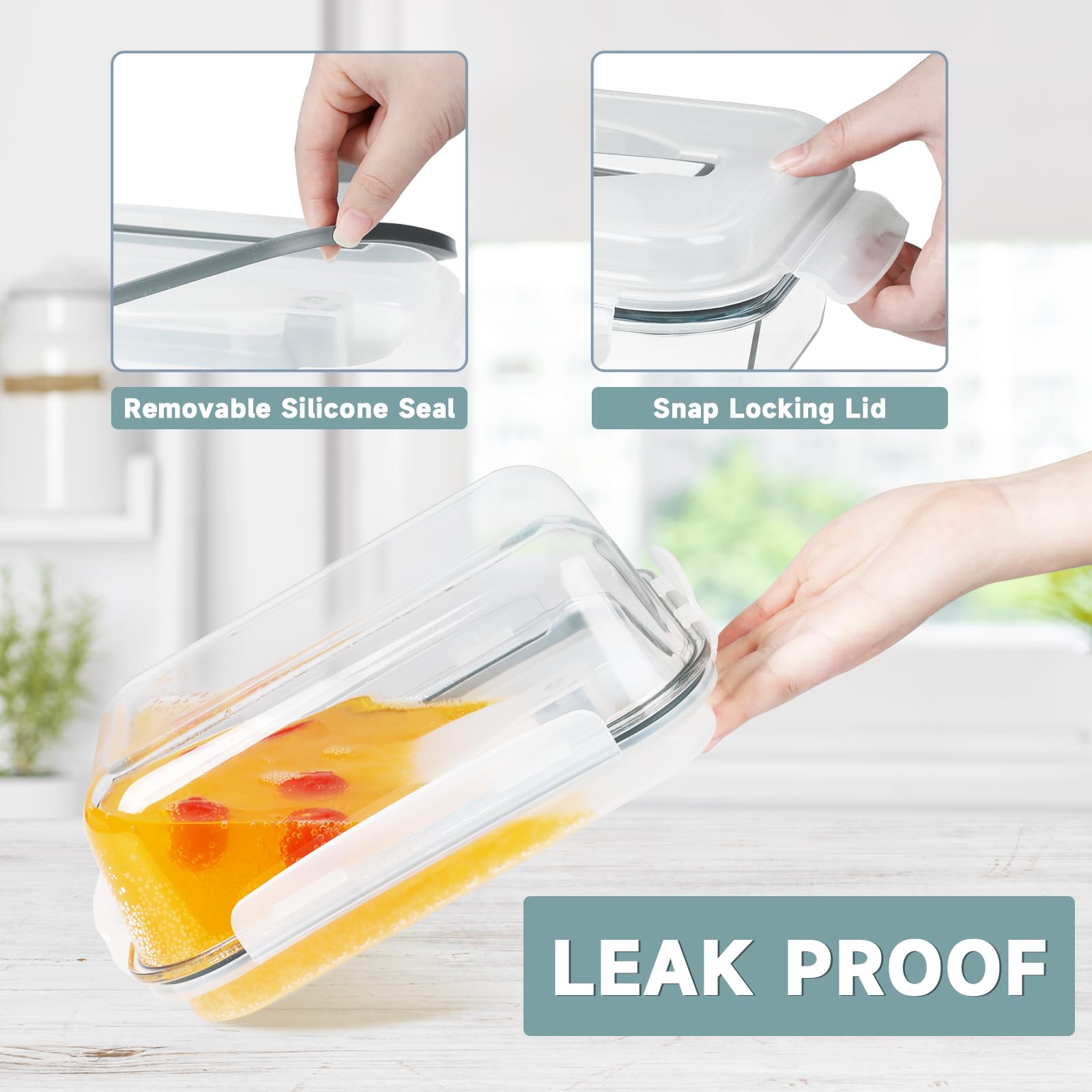 KOMUEE 2 Stück extra große Glas-Frischhaltedosen mit Deckel, 600 ml und 2097 ml, luftdichte große Glasbehälter, auslaufsicher, BPA-freie Deckel mit Tragegriff, gefriergeeignet