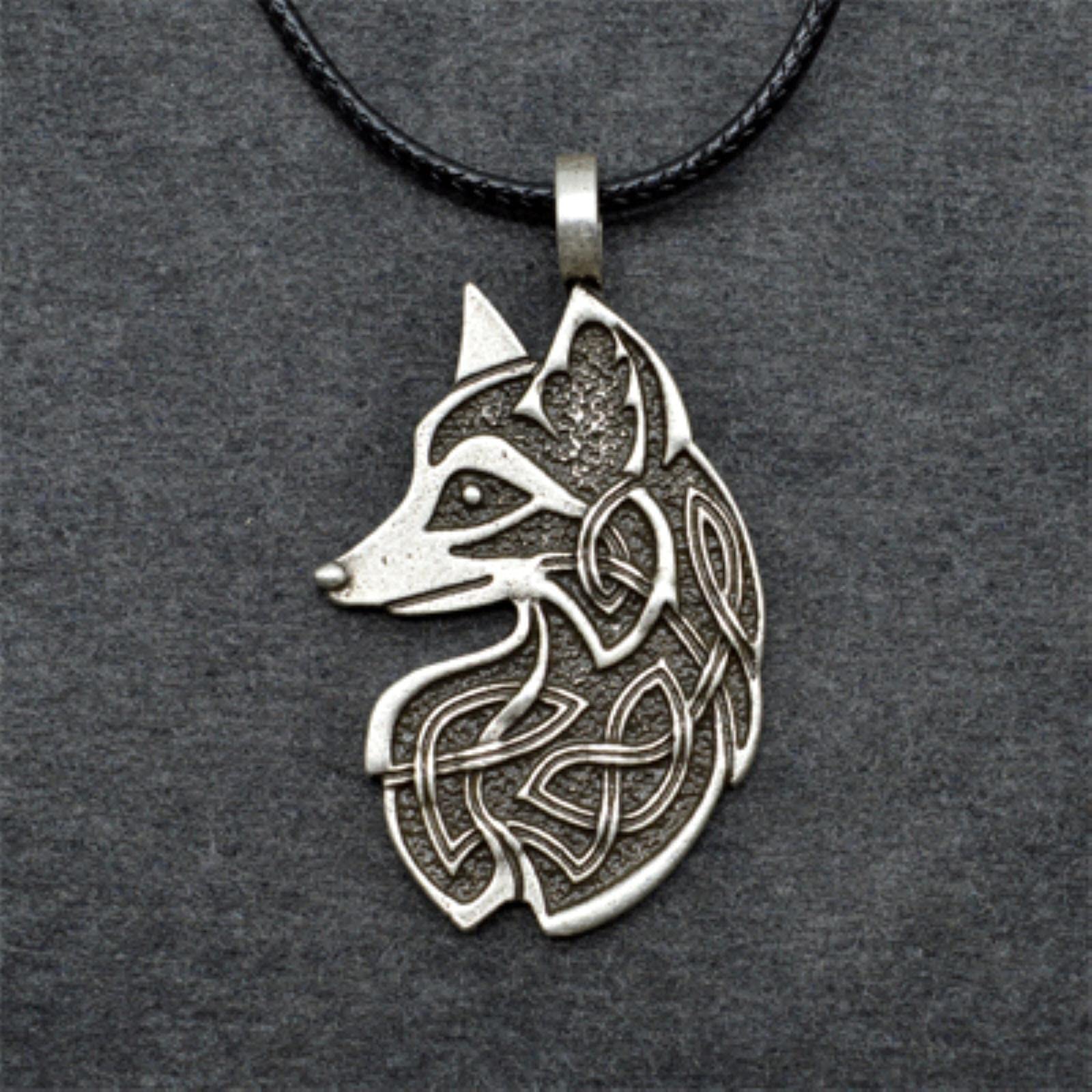 Hcma Men's Pu Chain Classic Viking Fox Pendant Handmade Celtics Fox Necklace Amulet Talisman Necklace Jewelry
