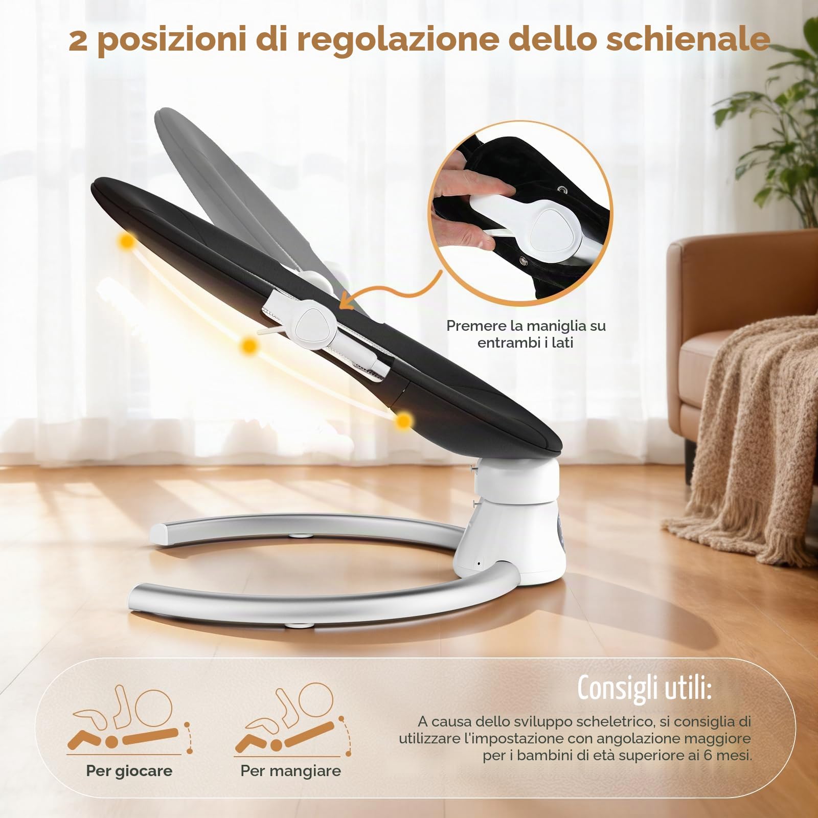Sdraietta Elettrica per Bebè con App e Telecomando, Hamaca Elettrica fino a 9 kg con 5 Velocità di Oscillazione, 3 Timer, 11 Canzoni, Cinture di Sicurezza a 5 Punti, 2 Posizioni Seduta - Nero