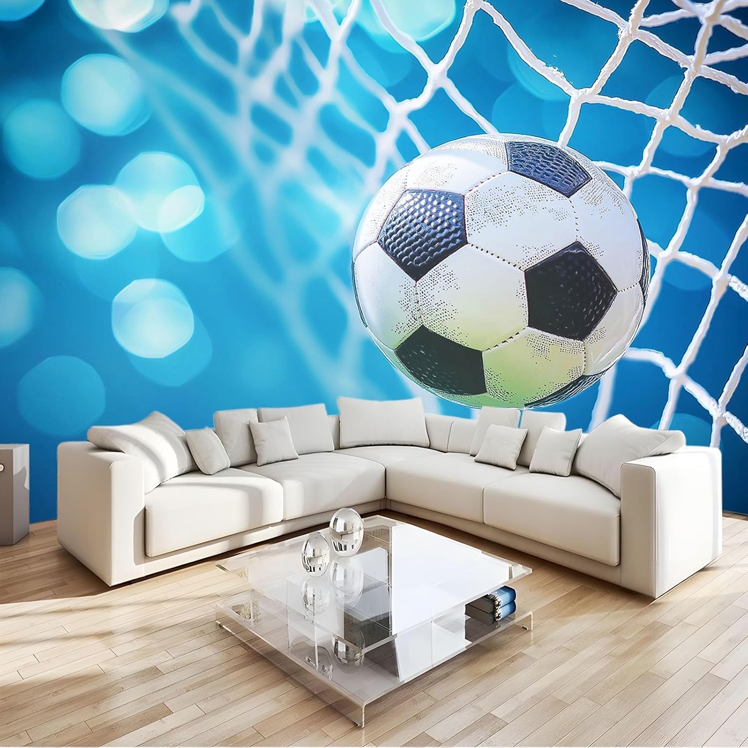 Vlies Fototapete Fußball 3D Effekt 250x175 Blau Foto Tapete Schlafzimmer Wohnzimmer Moderne XXL Wandtapete Groß Vliestapete Fototapeten Poster Wand Dekoration a.771