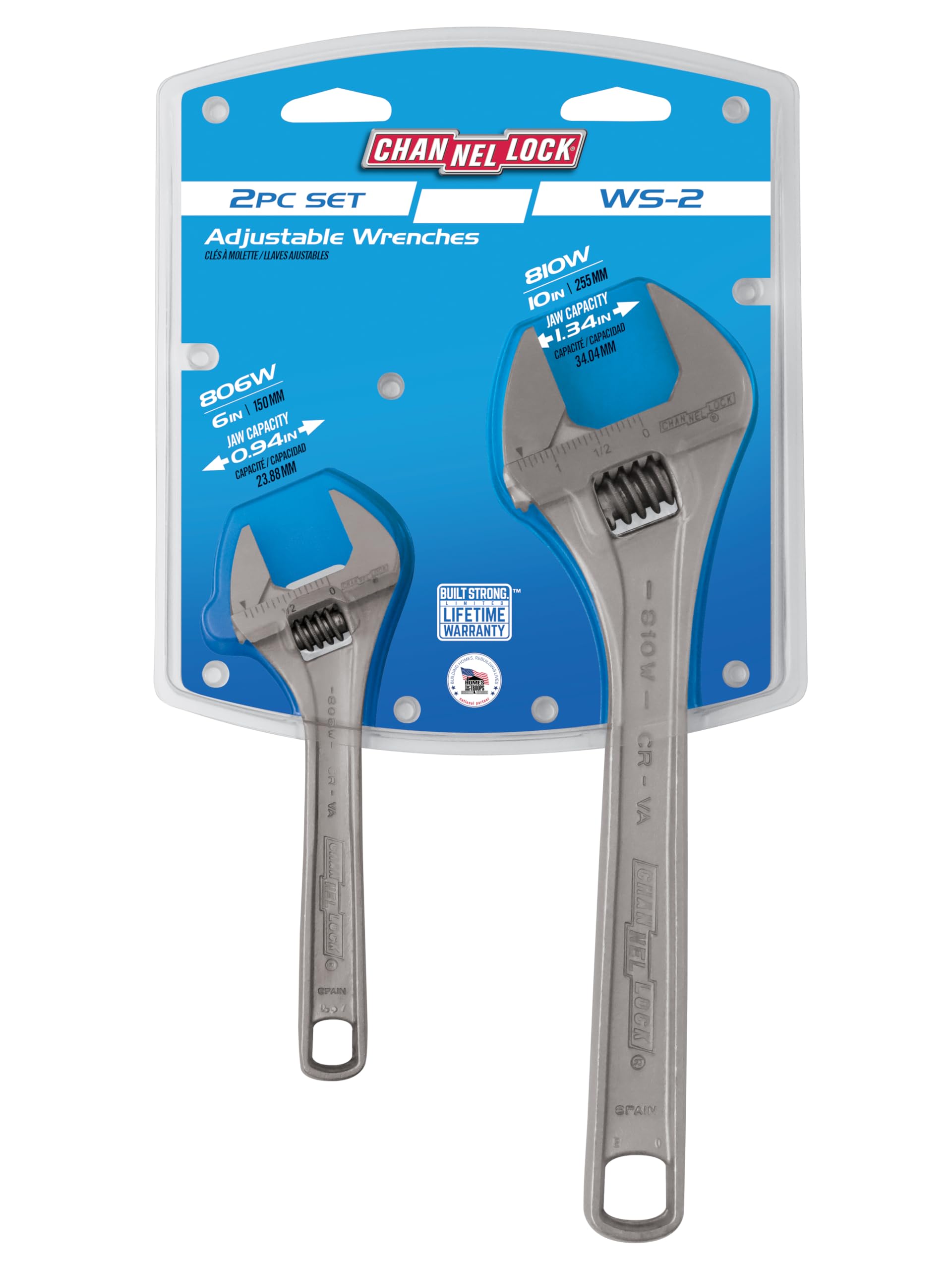 Channellock WS-2 Adjustable Wrench Set, Chrome, 2-Piece