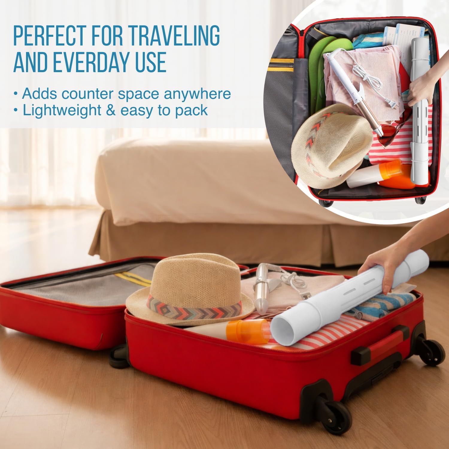 Maplefield Bathroom Sink Cover & Silicone Makeup Mat - White, 22 x 2 x 2 In - Heat Resistant to 400°F - Foldable Roll-Up Design with Raised Ridges - Space-Saving Countertop Mat