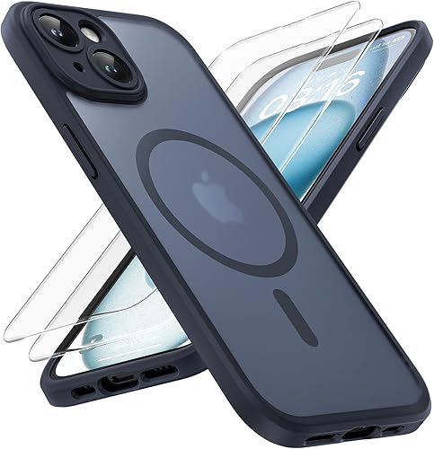 TOCOL Funda magnética 3 en 1 para iPhone 15 Plus, protección completa de la cámara, compatible con MagSafe, probada en grado militar de 15 pies,