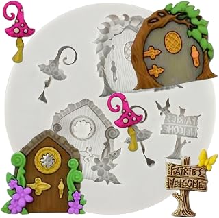 Enchanted Vintage Fairy Garden Fairy Gnome Home Door Silicone Chocolate Fondant Mold For Cake Decorating Cupcake Topper Candy Gum Paste Polymer Clay