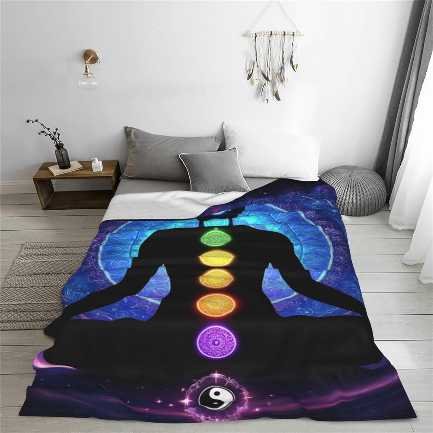 Blanket Soft Blankets and Throws Flannel Cozy Lightweight Quilt Gift Perfect for Bed Sofa Couch 60x50in (Nine Chakra Yoga Meditation Lotus Blue Mandala)