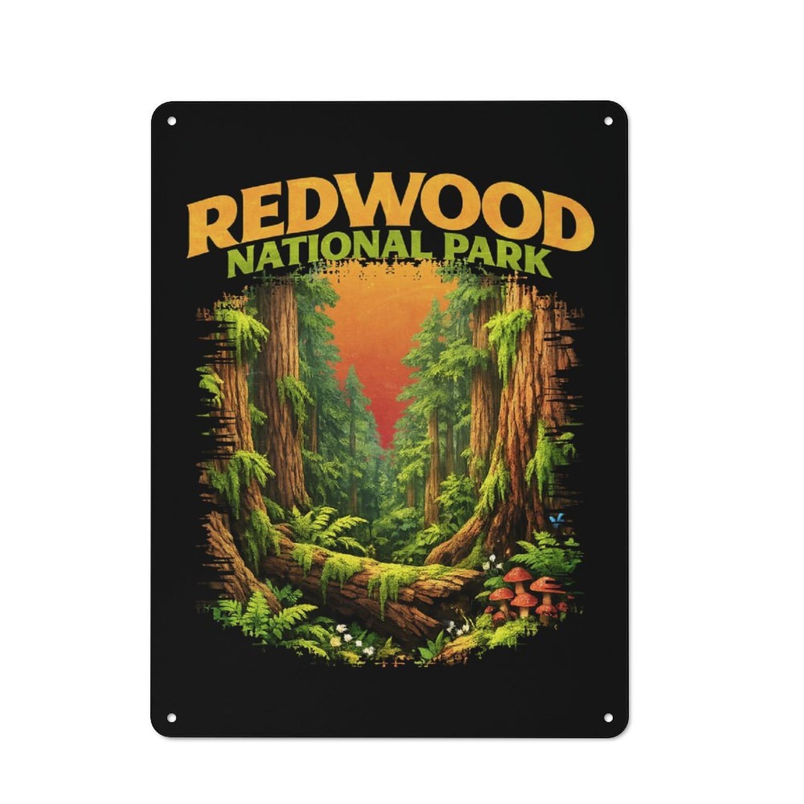 Junmoney Style-18 Redwood National Park Illustration Rustic Tin Sign 40X30cm For Man Cave Or Games Room, A Decorative Gift For A Newly Furnished Man Cave And Games Room