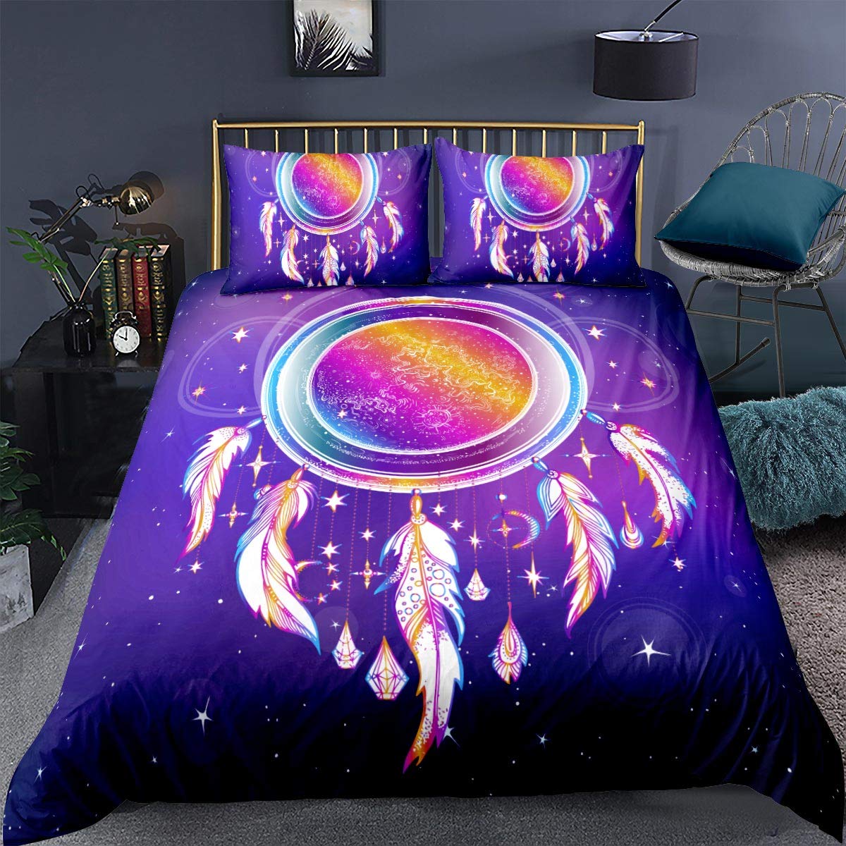 Parure de lit indienne housse de couette et 4 taies d'oreiller