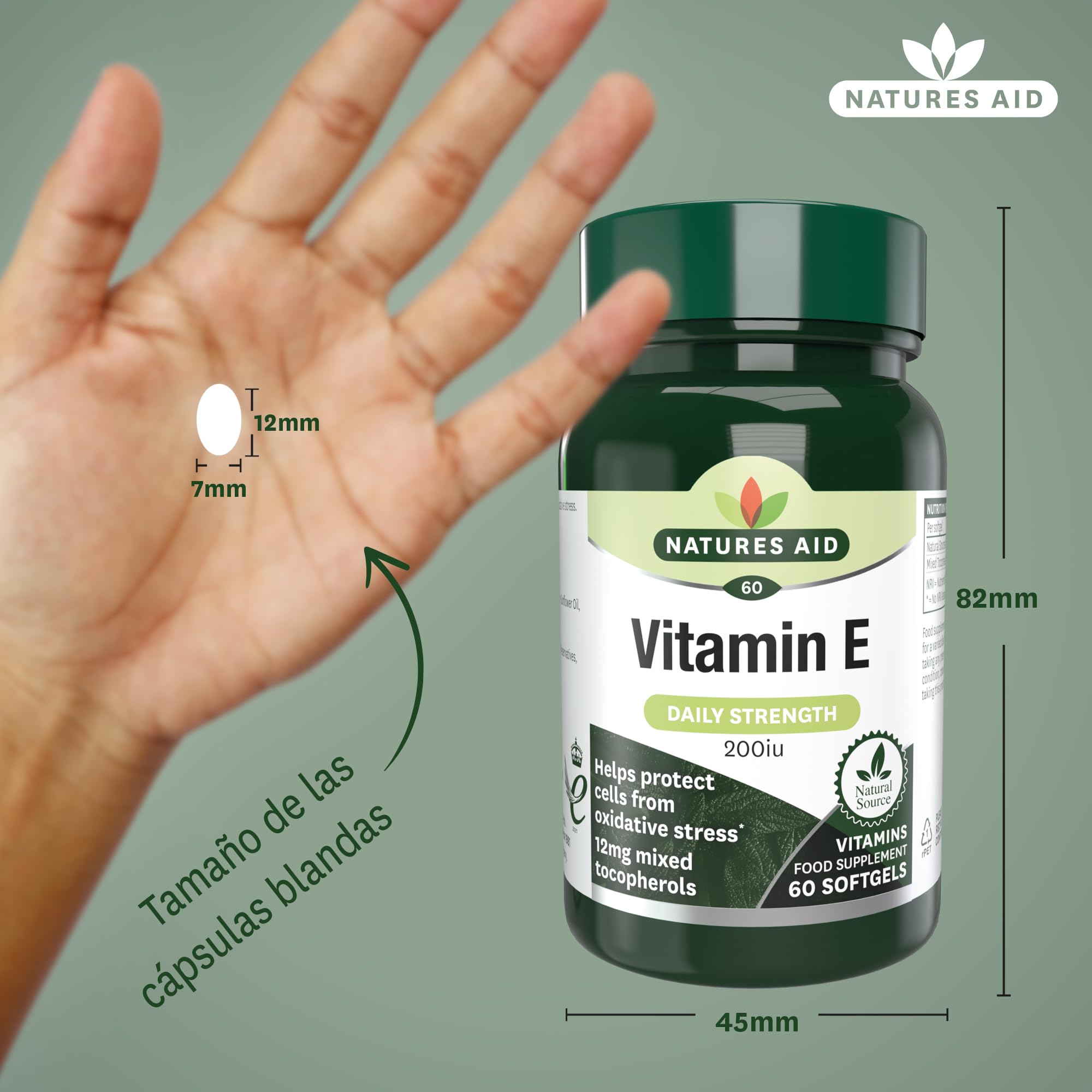 Natures Aid Vitamine E 200 UI Softgels - Antioxydant & Anti-âge pour Visage et Cheveux Contribue à la protection des cellules contre le stress oxydatif - Supplément Comprimés Capsules de 90 Jours