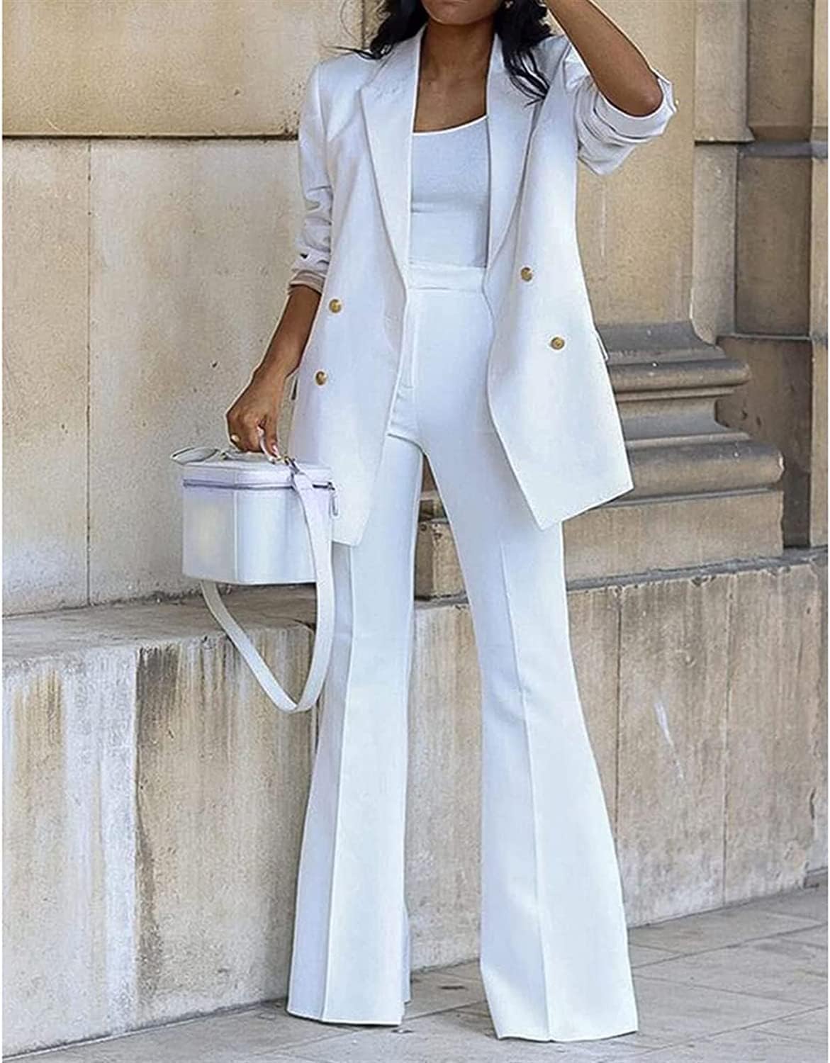 Generisch Elegante traje de negocios para mujer, pantalones de negocios, chaqueta de dos piezas, traje de moda casual, conjunto de pantalones de pierna ancha, chaqueta de traje para mujer