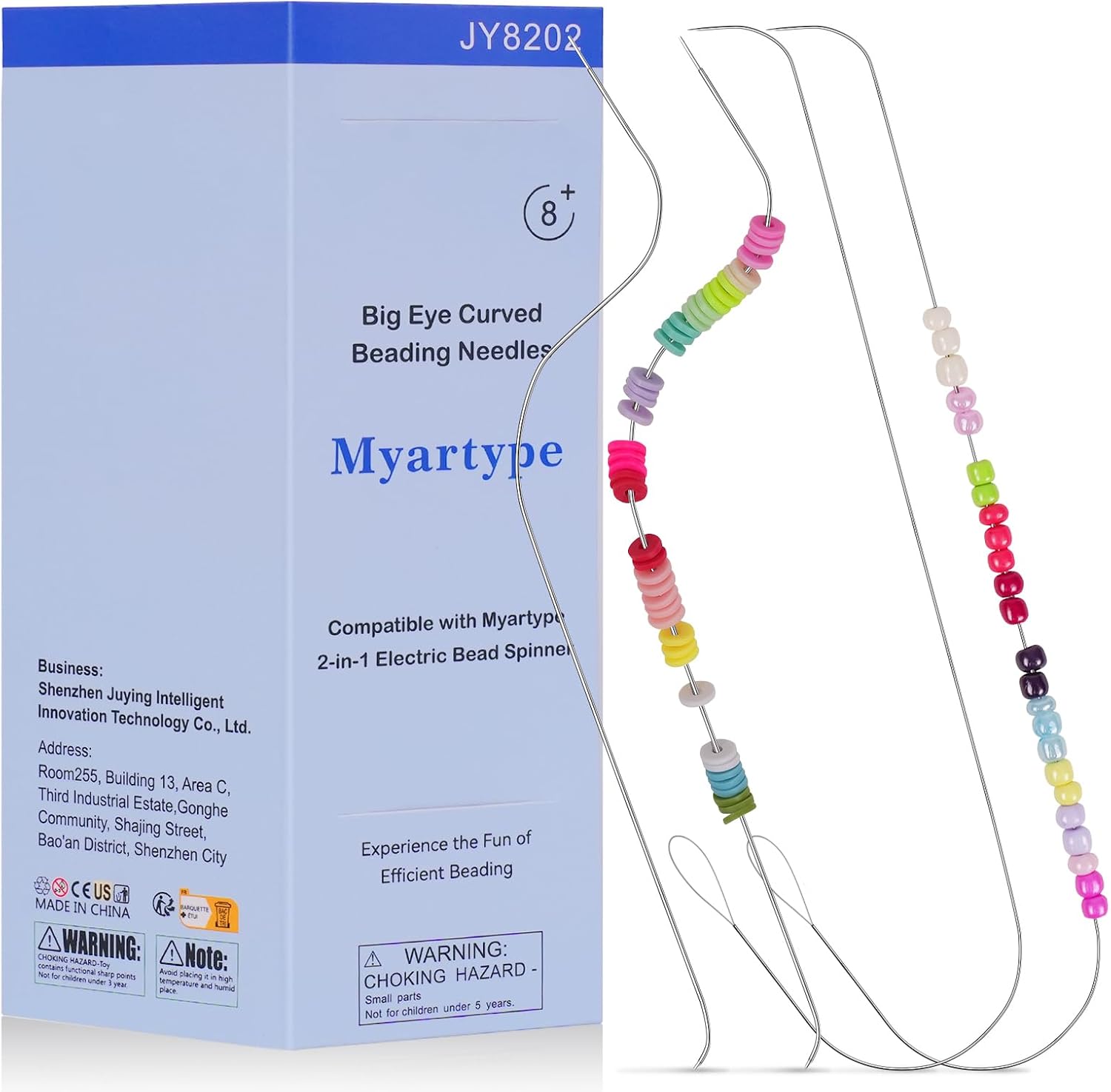Myartype 4 Pcs Big Eye Curved Beading Needles, Bead Spinner Needles for Seed Beads Clay Beads Bracelet Necklace Making, Compatible with Myartype 2-in-1 Electric Bead Spinner