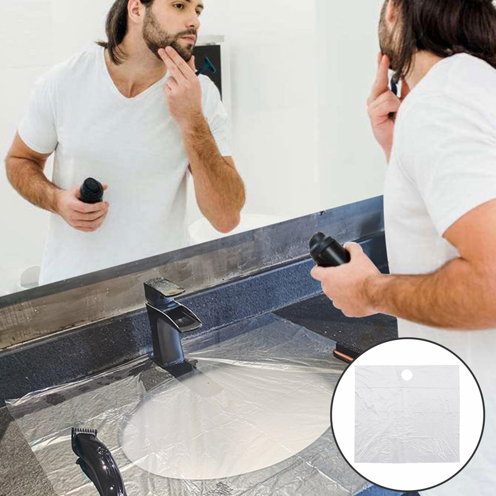 Healeved Raccogli Peli da Barba Usa e Getta 60 Pezzi, Coprilavandino Trasparente per Rasatura Uomo, Grembiule Raccogli Barba per Bagno e Doccia, Accessorio per Pulizia Facile e