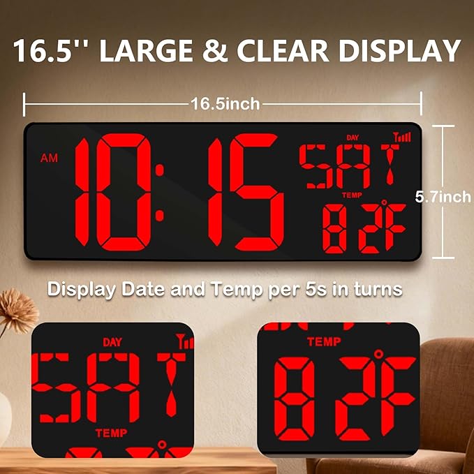 Reloj de Pared Digital LED 16.5 Pulgadas con Control Remoto miniatura 2