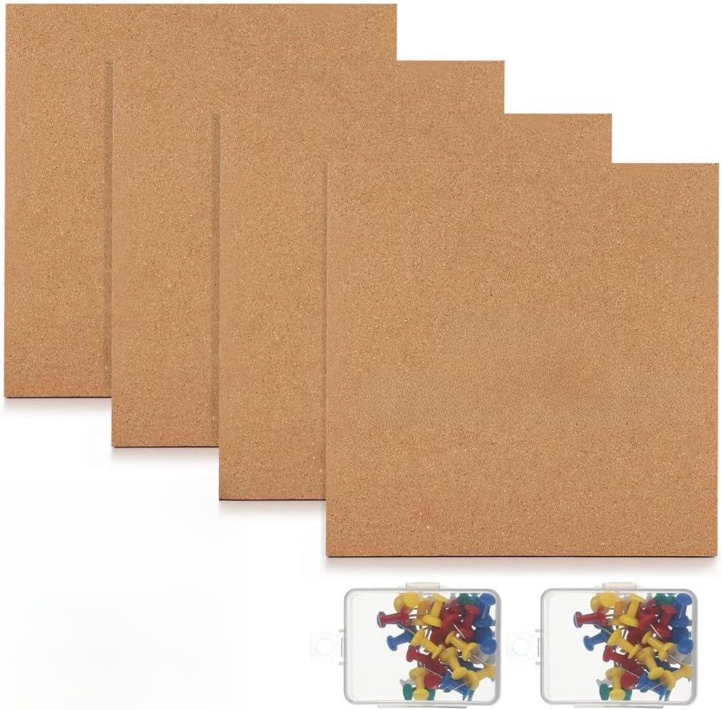 4-Pack Stained Glass Work Mats, 12×12 Heat-Resistant Cutting Surfaces, 1/2 Thick Cork Pads with Push Pins for Table and Countertop Protection