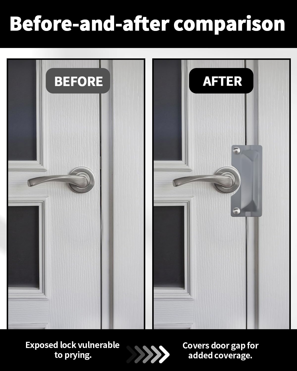 Door Latch Guard, 2 PCS 3" x 7" Door Latch Cover & Door Latch Plate, Carbon Steel Door Security Plate for Outswinging Doors, Easy Installation