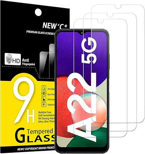 NEW'C 3 Pack Designed for Samsung Galaxy A22 5G (Not for Samsung Galaxy A22 4G) Screen Protector Tempered Glass, Case Friendly Ultra Resistant