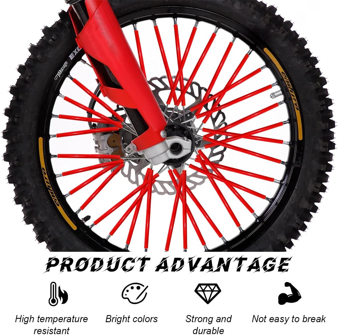 72PCS Dirt Bike Spoke Covers, Motorcycle Spoke Skins Wheel Wraps Pipe for 8"-21" Rims, Dustproof Wheelchair Rim Decoration Protector Pipe Trim for Bicycle Dirt Pit Bike (Red)