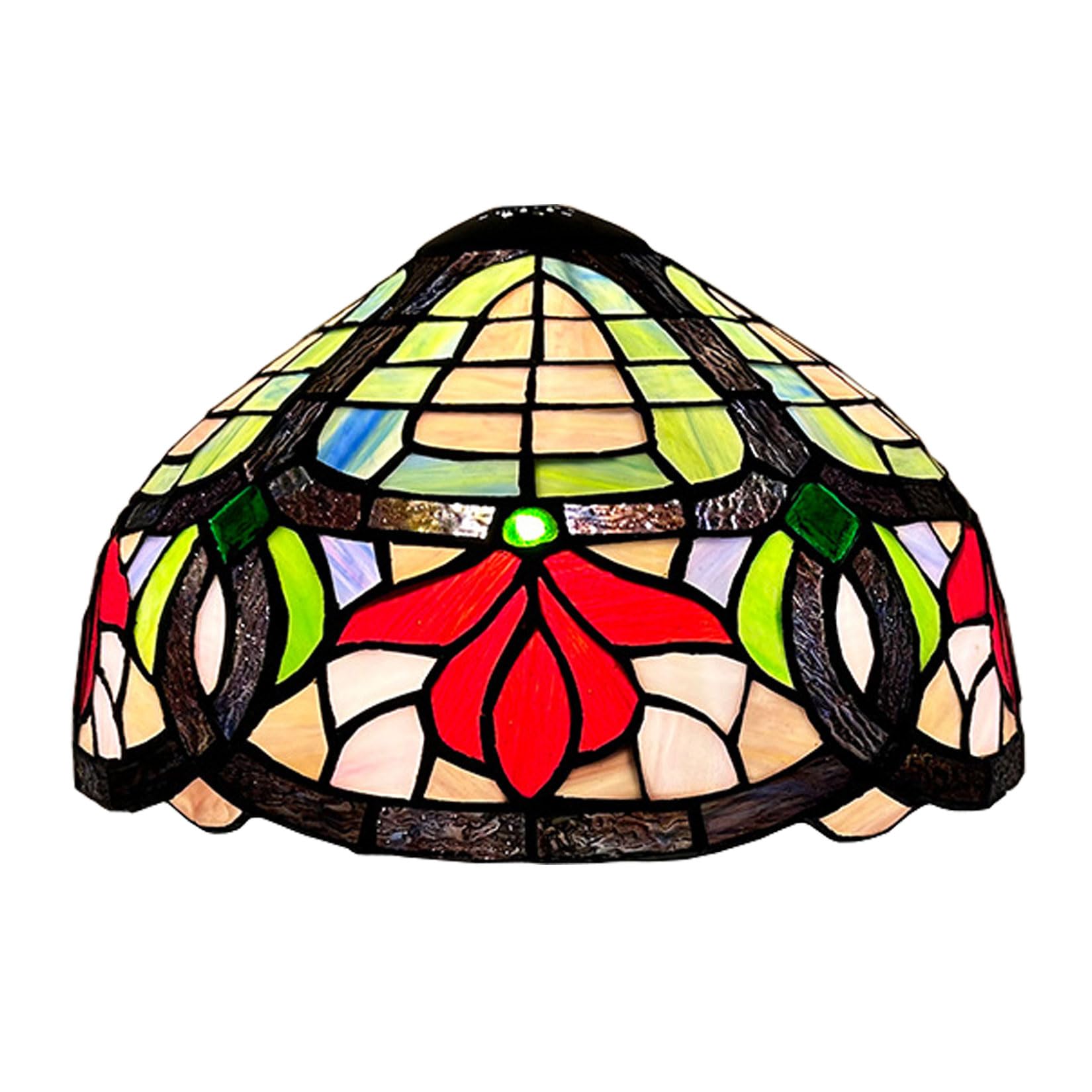 SaryEdge 12-Inch Baroque Lampshades Replacement, Tiffany Style Stained Glass Lamp Shade, Antique Traditional Art Light Cover Only for Table Lamp Pendant Light Ceiling Lamp,Beige，Red，Red