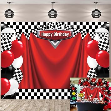 Race Car Happy Birthday Backdrop 7x5FT Racing Competition Photography Background for Boy Car Racing Theme Birthday Party Decorations Supplies Photo Props