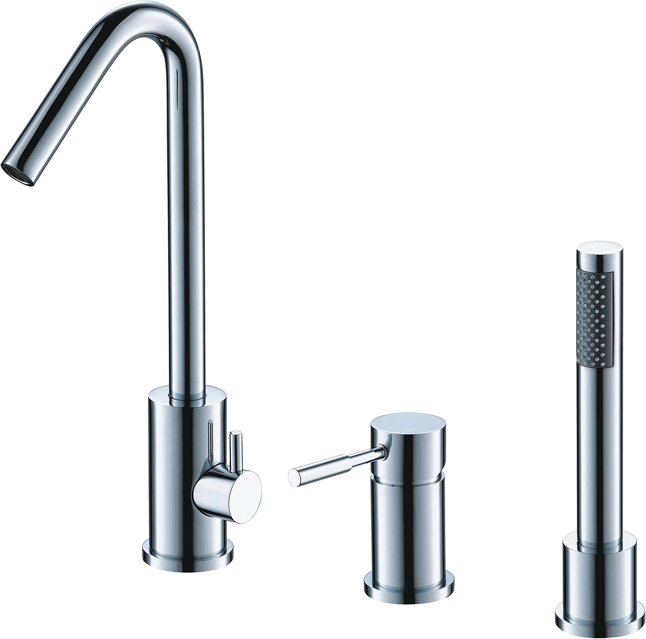 Aqva Design Round 3 hole rim mounted Fittings Single-Handle Mixer Tap for Showers Chrome
