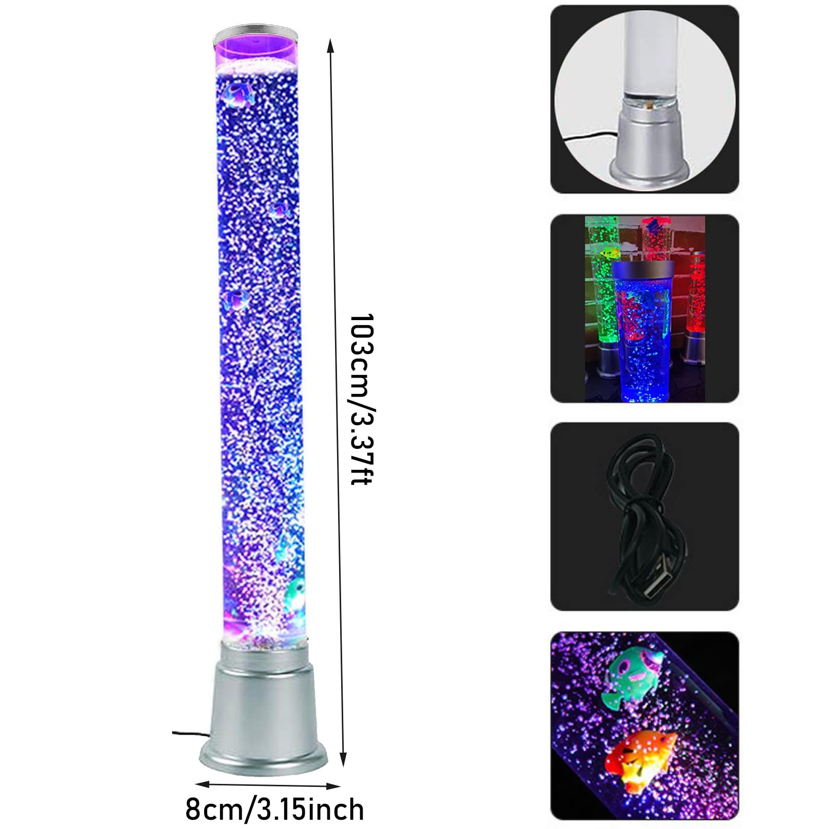3.3Ft Bubble Fish Lampada da Terra Falso Acquario Tubo d'Acqua Lampada Lava con 7 Colori Che cambiano USB LED Mood Night Light Regalo for Bambini, Adulti, ADHD, Autismo