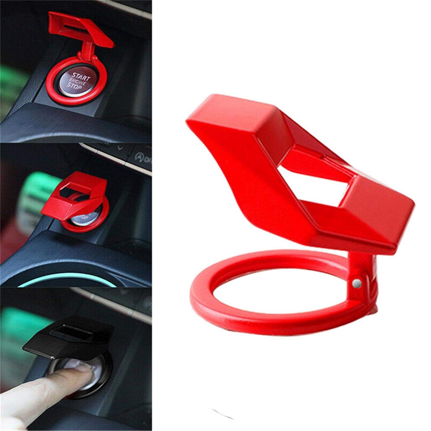 Engine Start/Stop Button Cover, Push to Start Button Ignition Cover Anti-Scratch Universal Aluminum Alloy Button Decoration Ring for Cars (Red)
