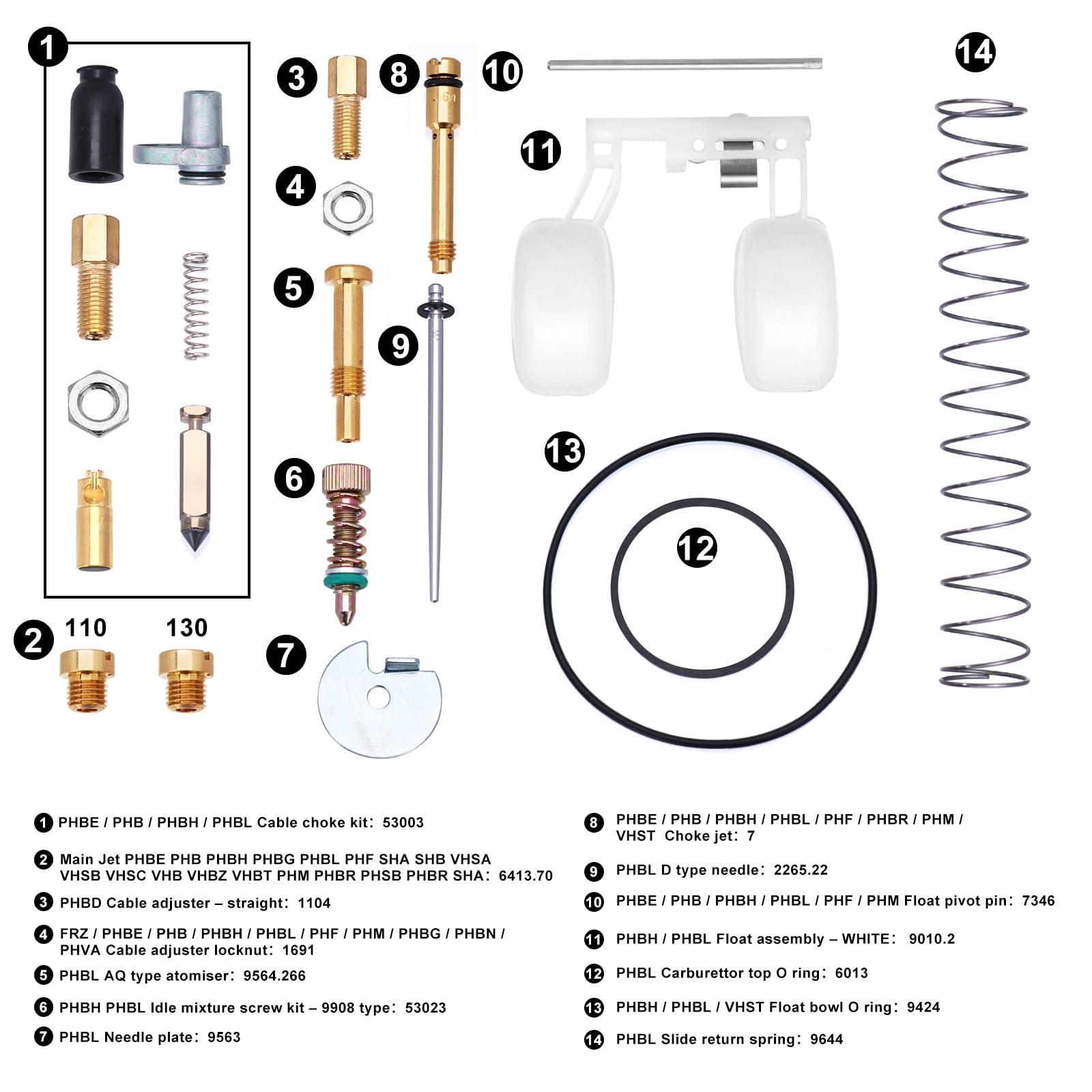 Kit de reparación de carburador, atomizador de estrangulador flotante para PHBL PHBH, kit completo de reconstrucción de carbohidratos
