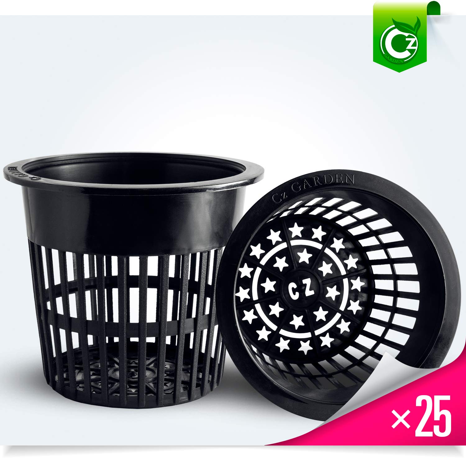 25 Pack - 4" Round Heavy Duty Net Cups Pots Wide Lip Design - Orchids • Aquaponics • Aquaculture • Hydroponic Slot Mesh by CZ Garden Power Supply (4" CZ All Star Net Pots - Black)