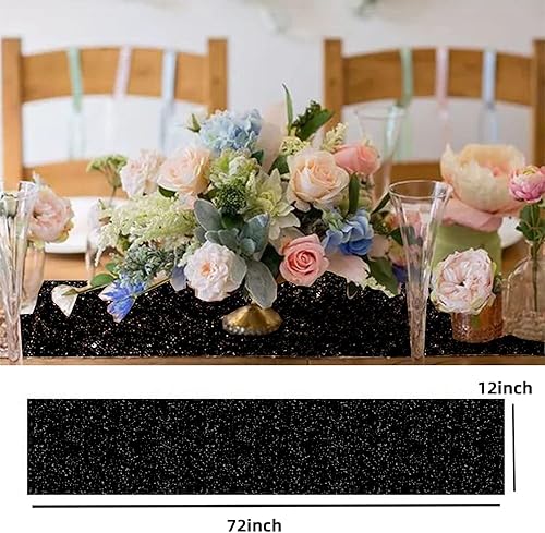 Miniatura 8 de Camino de mesa de lentejuelas negras, 1 paquete de 12 x 72 pulgadas de largo, camino de tela brillante con purpurina para decoración de mesa redonda