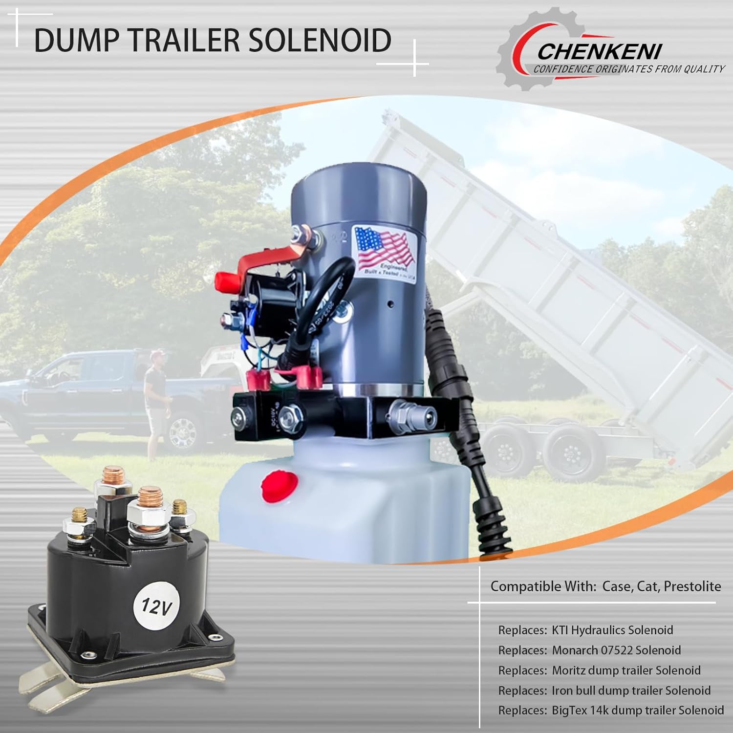 Dump Trailer Solenoid 12V Compatible With Intermittent Duty Solenoid Relay KTI 391-2-C, SAZ4201GJ, 7522 SAZ-4201E