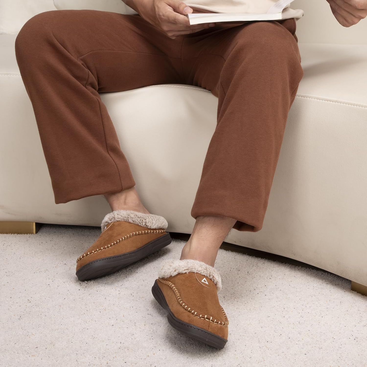 ATHMILE Mens Slippers Warm Moccasin Memory Foam House Shoes Indoor Outdoor Fuzzy Plush Lined Slippers for Home Bedroom - Image 2