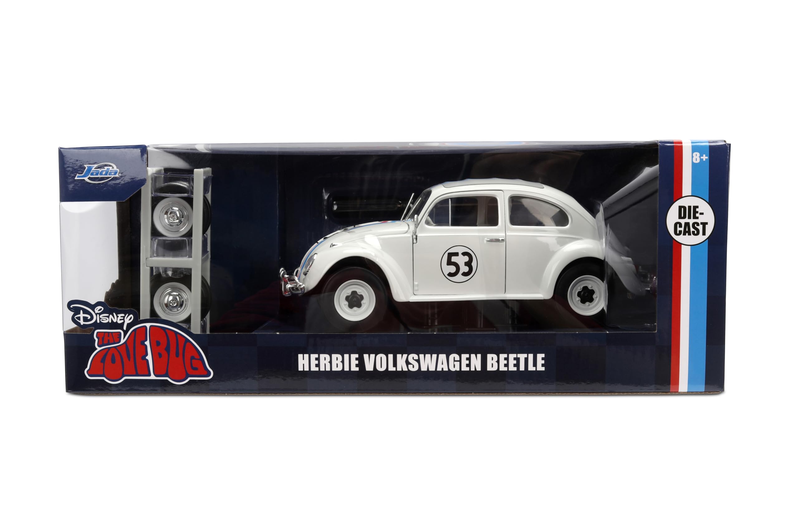 Jada Herbie The Love Bug Volkswagen Beetle Hollywood Rides 1:24 Veicolo pressofuso con Giocattoli Rack Pneumatici