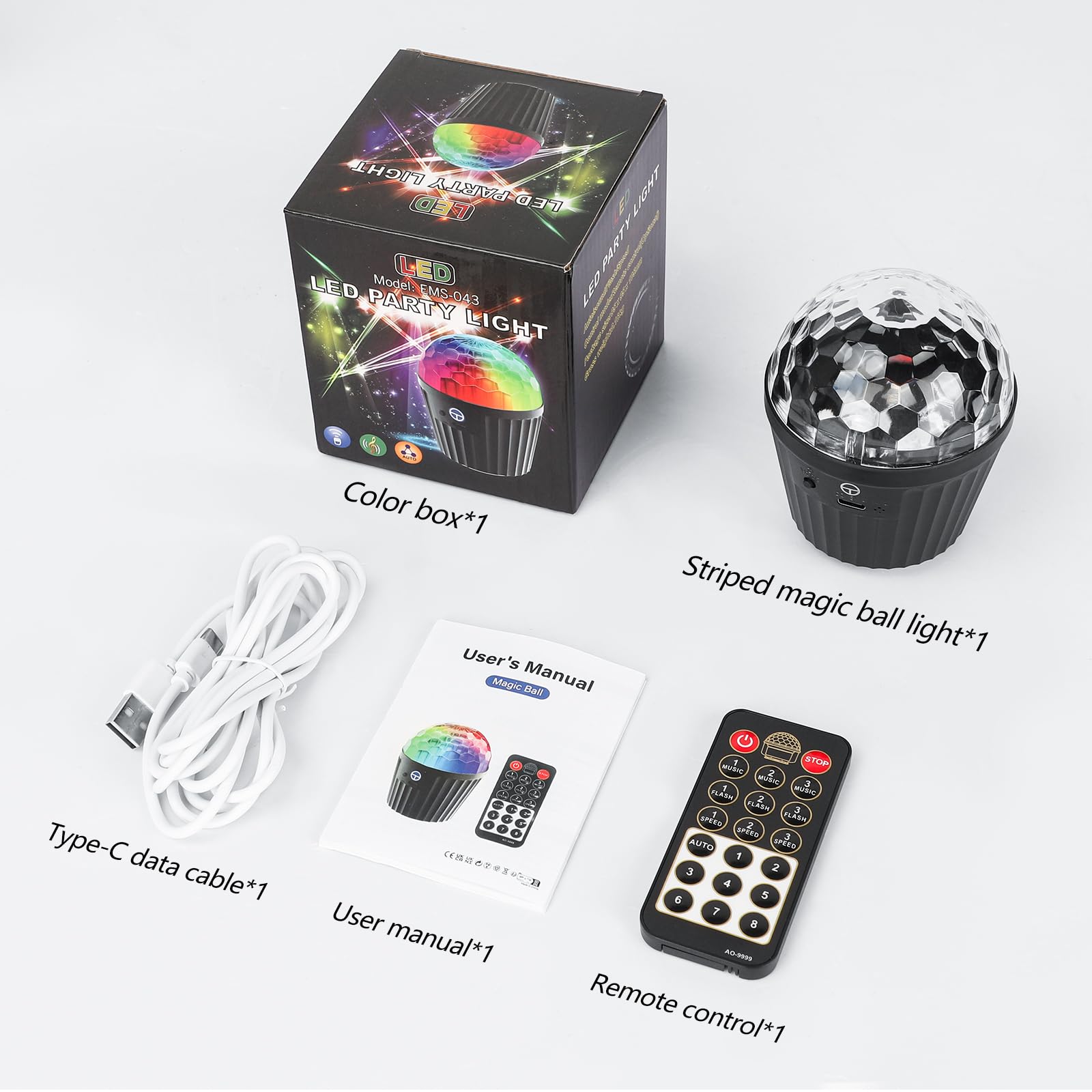 Mini Bola de Discoteca, luces LED para Fiesta con 10 Modos Activados por Música DJ y Efectos de Luz Dinámicos RGB de 3W, con Control Remoto - Luz de Discoteca maquina USB para Fiesta/Halloween