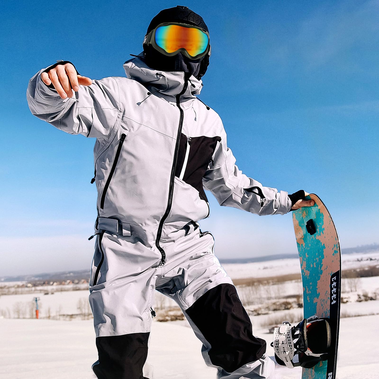 AVAWAY OTG Occhiali da Sci Sopra Casco Compatibili Anti Nebbia Snowboard Occhiali Sport Neve con Cinturino Anti-Slip Protezione 100% UV, Anti-Glare Occhiali da Sci
