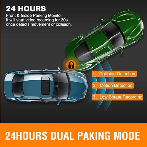 Miniatura 4 de Cámara de tablero dual frontal e interior, cámaras de tablero FHD para automóviles con tarjeta de 64 GB para automóviles, cámara de tablero frontal