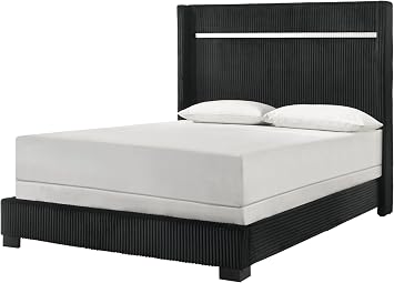 1pc Contemporary Upholstered King Size Bed Tufting Black Finish Bedroom Furniture