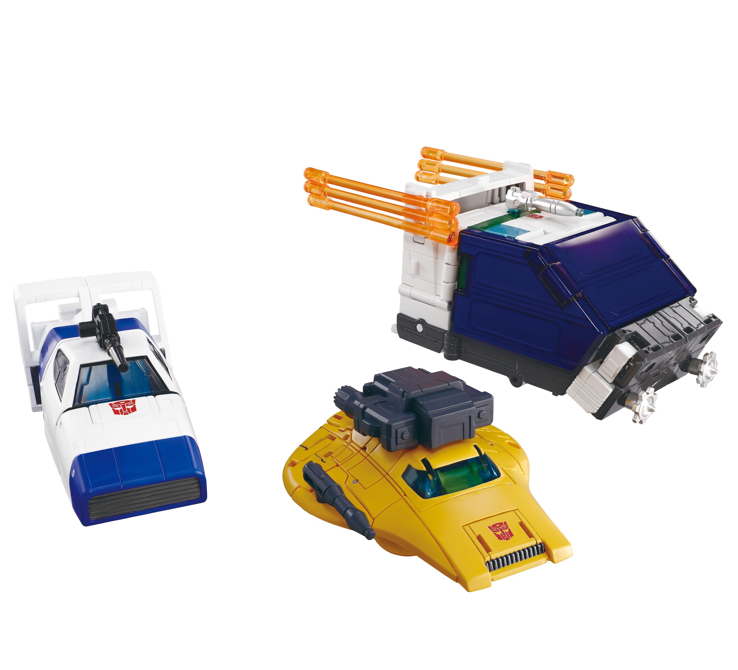 Transformers Takara Tomy Dramatic Capture Series Cybertron Chase with Origin Bumblebee, Jazz y Wheeljack, juego de figuras de acción coleccionables para adultos, más de 15 años