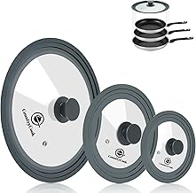 Multi-Sized Tempered Glass Lids Combo Fits 16 to 32cms Frying Pan/Kadai/Skillet Cooking Vessels with Stream Vent, Silicone Rim & Knob