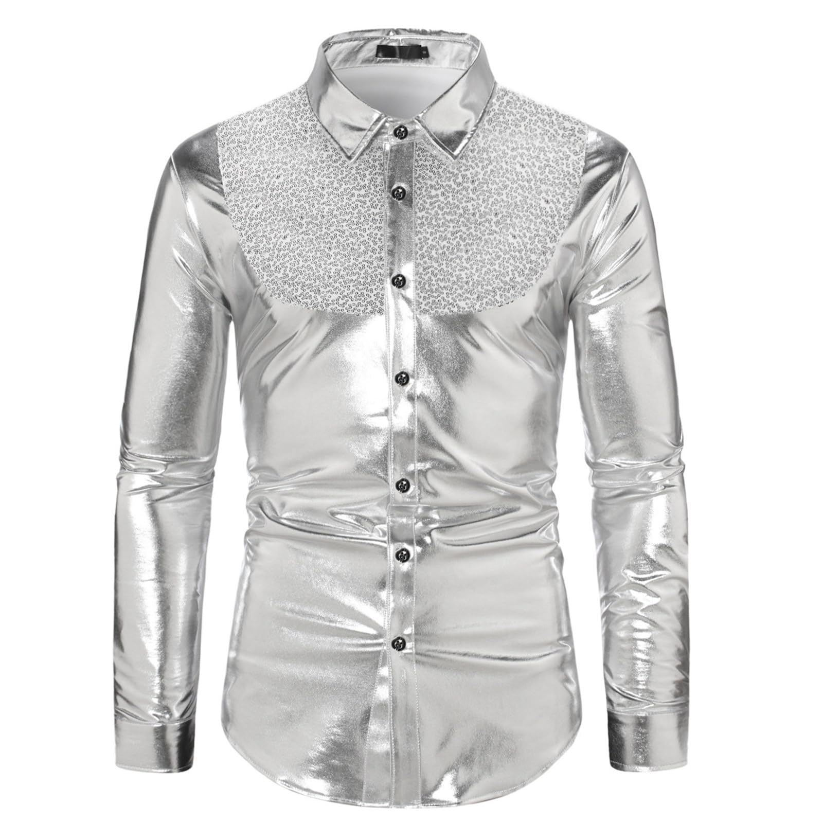 Camicia Glitter Uomo Con Paillettes Lucenti, Maniche Lunghe, Elegante Per Feste, Carnevale, Capodanno E Festival Musicali