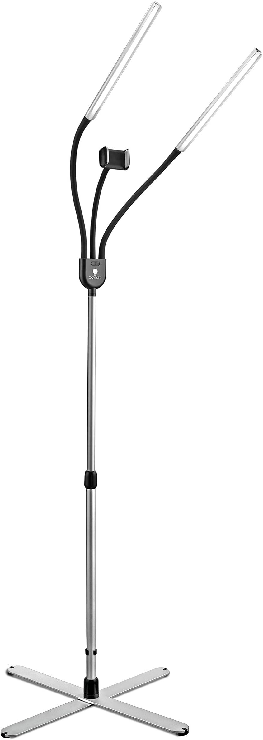 daylightCompany Gemini Floor Lamp, 2 Strobe Lamp, 4 Brightness Levels, Social Media, Nails, Salon, Beauty, Office and Much More - 4,500 LUX - 1,400 Lumen, Silver