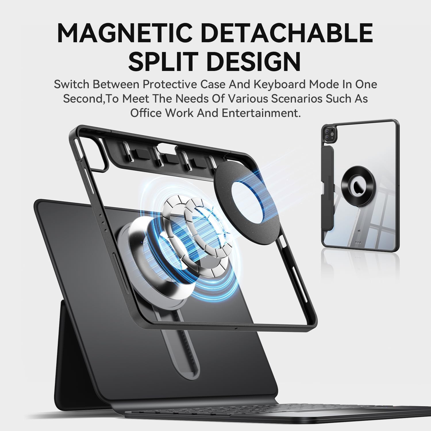 Wireless Keyboard Case for iPad 11th Gen 11-inch (A16, 2025) and iPad 10th Gen 10.9-inch (2022), 360° Rotating Transparent Case, 7-Color Backlight, Multi-Touch Trackpad, Black