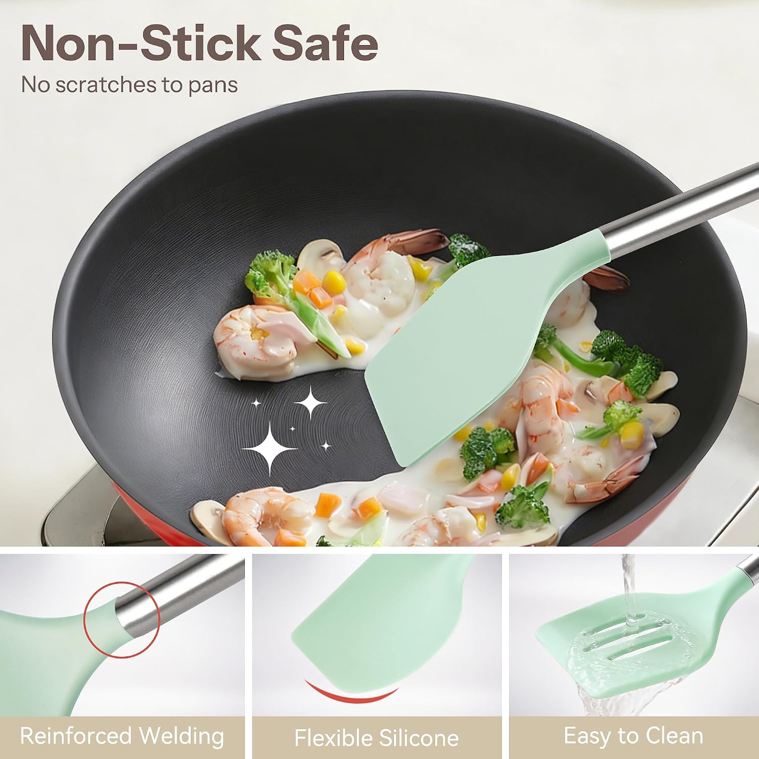 NCUE Silicone Cooking Utensils Set, 28 Pcs Kitchen Utensils Set 446°F Heat Resistant Spatula Set, Food Grade Silicone and Stainless Steel Handle Kitchen Gadgets for Nonstick Cookware BPA Free