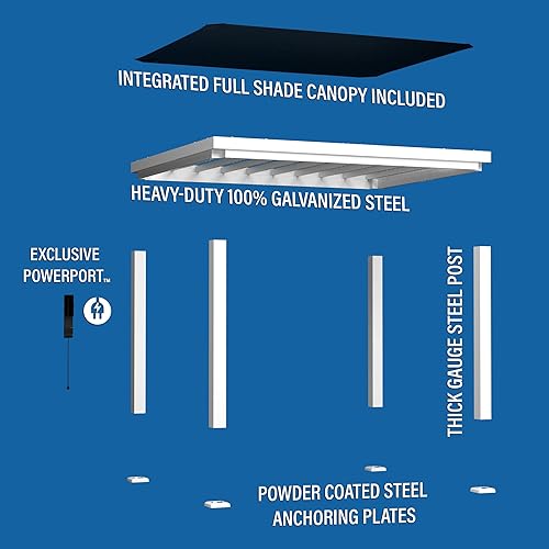 Miniatura 9 de Backyard Discovery Pérgola Windham de acero galvanizado blanco de 12 x 10 pies con toldo suave, soporta vientos de hasta 100 MPH, resistente a la