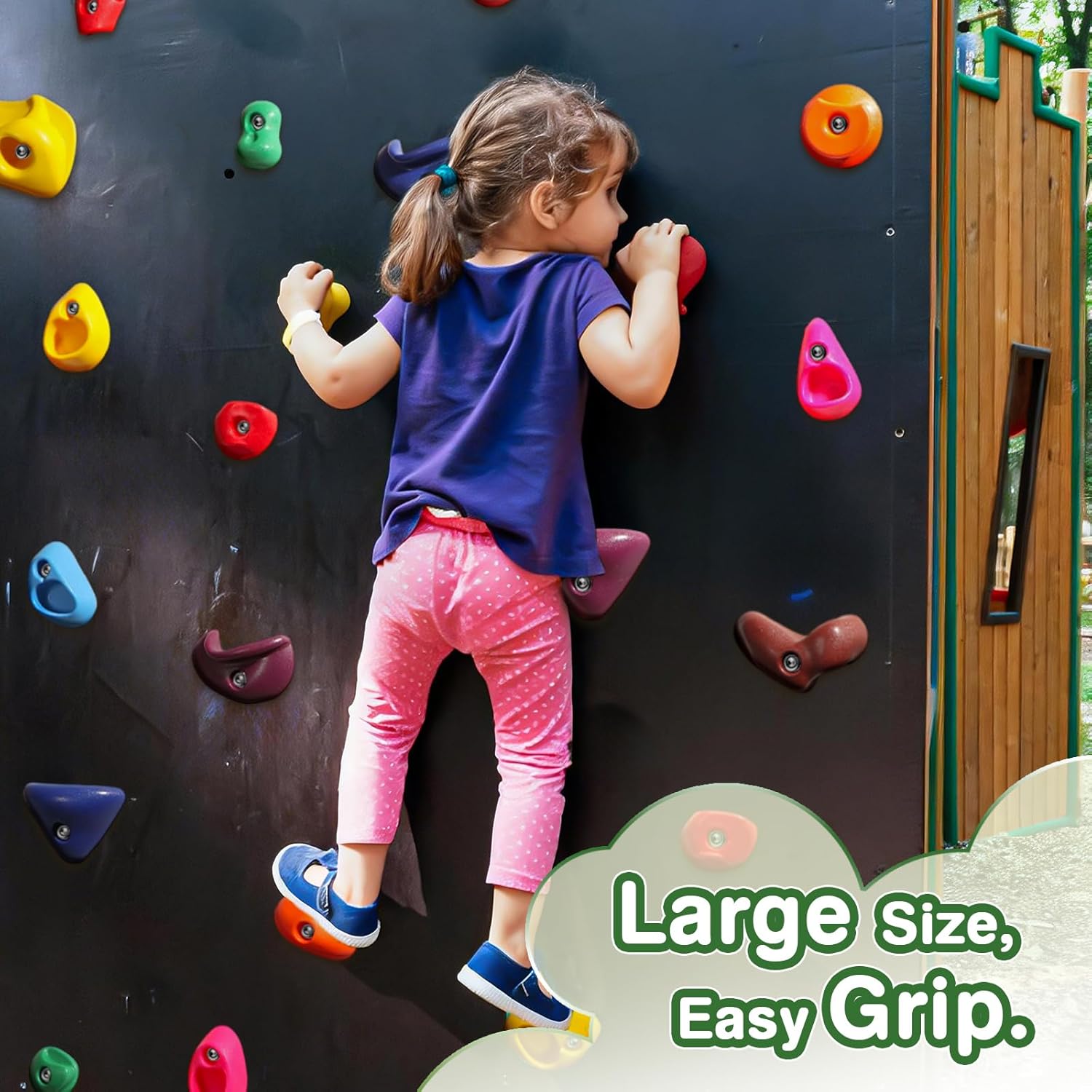 SEKKVY 32 Rock Climbing Holds for Kids and Adults, Multi Size Colorful Plastic Wall Grips with 2 Inch Mounting Hardware, Indoor Outdoor Playground Set