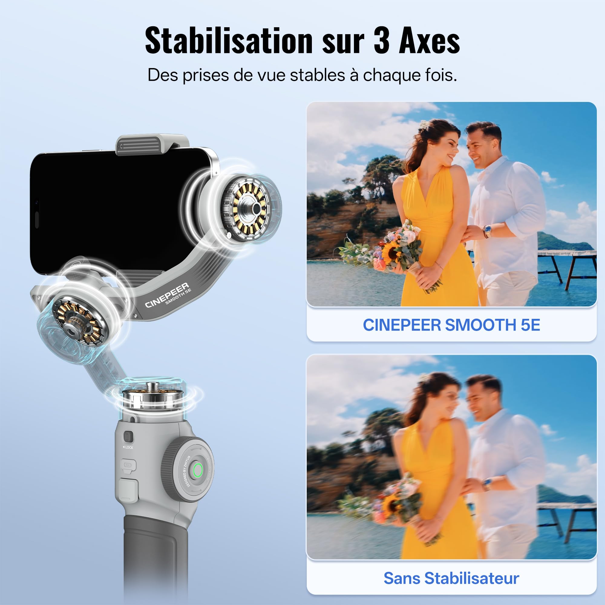 ZHIYUN CINEPEER Smooth 5E Combo Stabilisateur Smartphone, Suivi Intelligent par AI, Lumière de Remplissage Magnétique & Intégré, Édition Intelligente, Télécommande Apple Watch