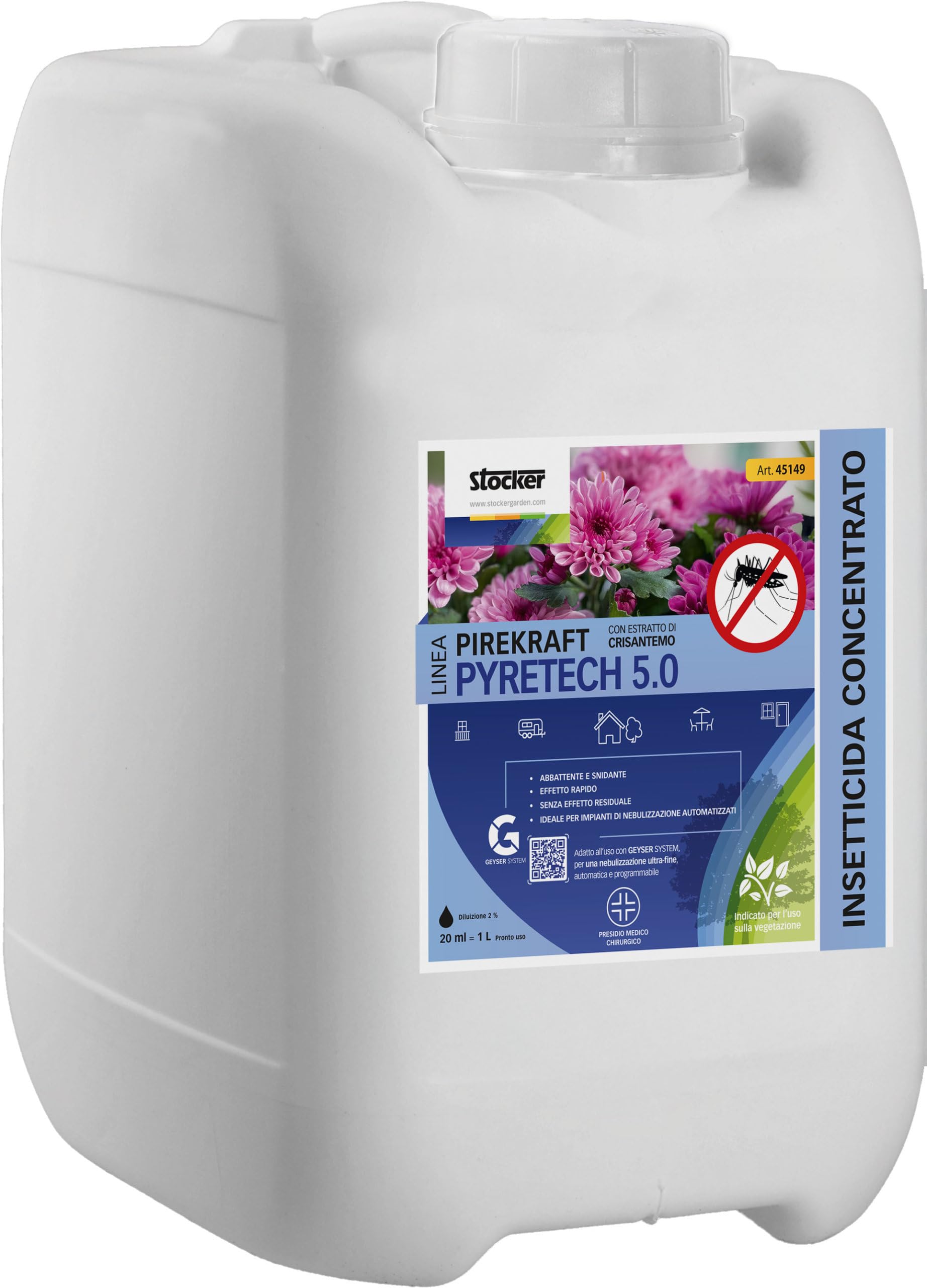 Stocker - Pirekraft Insetticida Concentrato 5L per Nebulizzatori Automatici - Azione Abbattente e Snidante - Uso Esterno - PMC - Compatibile con Geyser System