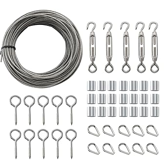 1/16 Wire Rope Kit,100FT Stainless Steel Cable Wire Rope, M5 Turnbuckles for Cables Wires, Hanging Clothes, Pictures, Curtain, HOME MASTER HARDWARE