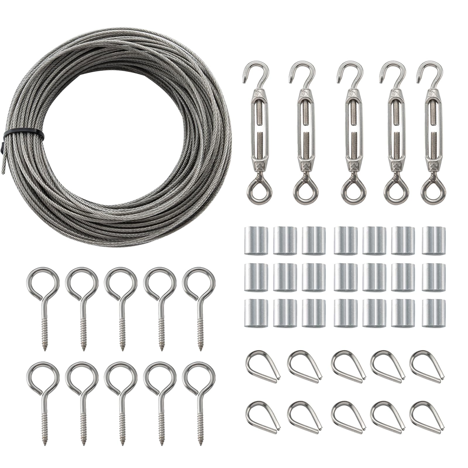 1/16 Wire Rope Kit,100FT Stainless Steel Cable Wire Rope, M5 Turnbuckles for Cables Wires, Hanging Clothes, Pictures, Curtain, HOME MASTER HARDWARE