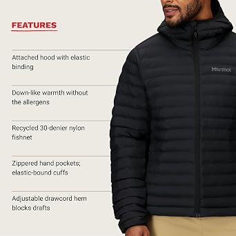 Marmot Men's Echo Featherless Hoody Warm Puffy Jacket, Insulated Hooded Winter Coat, Water-resistant Quilted Parka, Lightweight Packable Outdoor Jacket, Windproof (pack of 1)