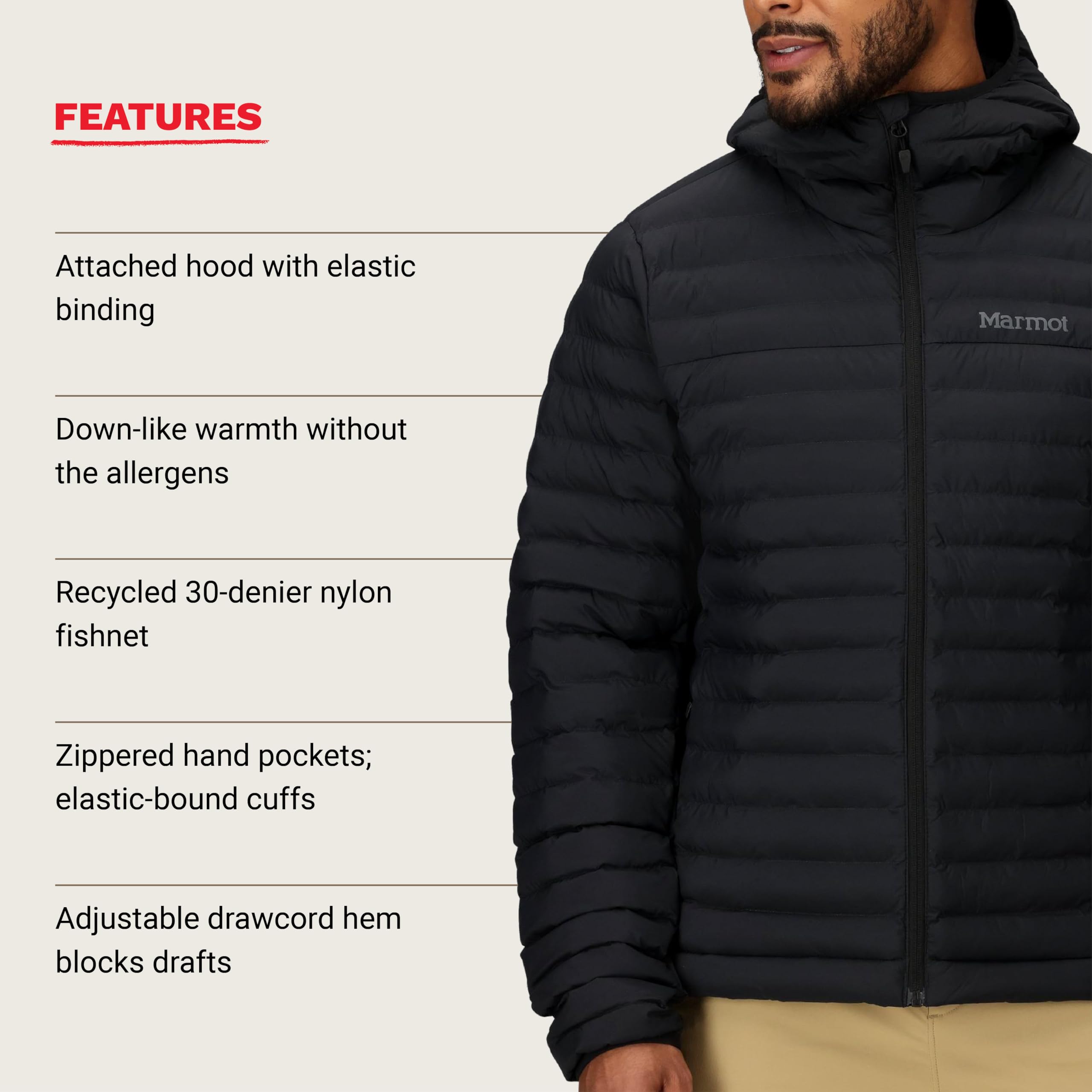 Marmot Echo Featherless Hoody Giacca da escursioni isolata, leggero capotto funzionale idrorepellente, parka imbottita, Outdoor Antivento Uomo (Pacco da 1)